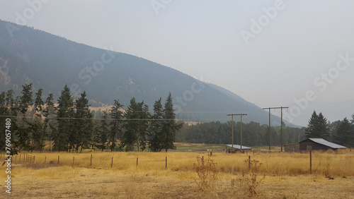A Smoky Day in Rural Okanagan BC Canada on a Farm During Forest Fire Season