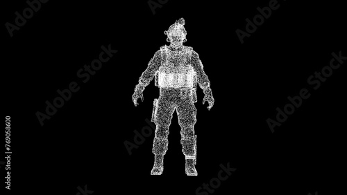 3D Marine soldier on black background. Military concept. Special Forces Soldier. Business advertising backdrop. For title, text, presentation. 3d animation