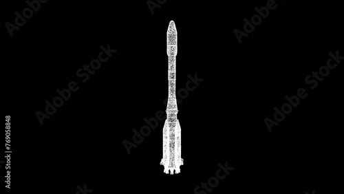 3D Starship spaceship rocket on black background. Cosmic space concept. Flight to Mars. Business advertising backdrop. For title, text, presentation. 3d animation