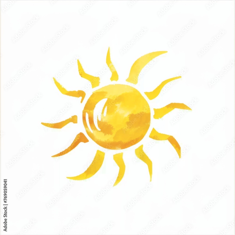Simple hand drawn vector logo of the sun isolated on a white background, minimalistic with simple shapes and lines, cute in the yellow color, flat design, clip art style. Simple hand drawn vector logo of the sun isolated on a white background, minimalistic with simple shapes and lines, cute in the yellow color, flat design, clip art style.