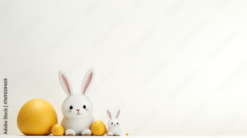 Happy Rabbit with Easter eggs, Happy Easter, banner, white background