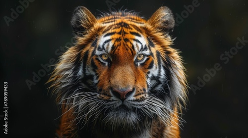 A tiger with a long mane and a fierce look on its face