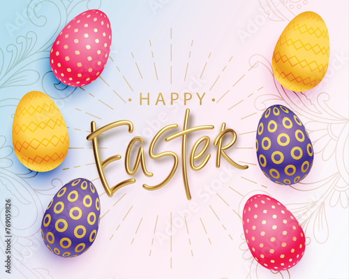 happy easter decorative card with 3d colorful egg and hare design