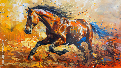 abstract painting of a horse, picture, vector, illustration, art, model, style, glamour, design, drawing, paint, painting, color, oil, texture, grunge, artistic, textured, abstract © Pana