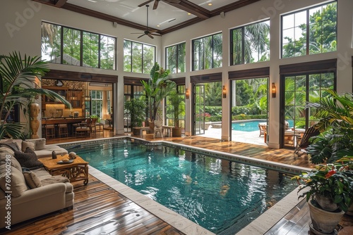 Wallpaper Mural Luxurious indoor pool bordered by tropical plants and stylish furnishings, reflecting an opulent lifestyle Torontodigital.ca