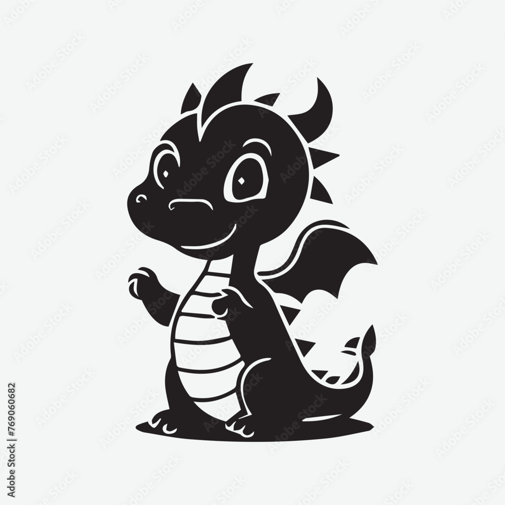 Cute little dinosaur silhouette icon in black color Vector template Cute little dinosaur silhouette icon in black color Vector template