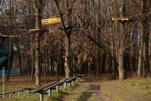 wooden bridge in autumn forest