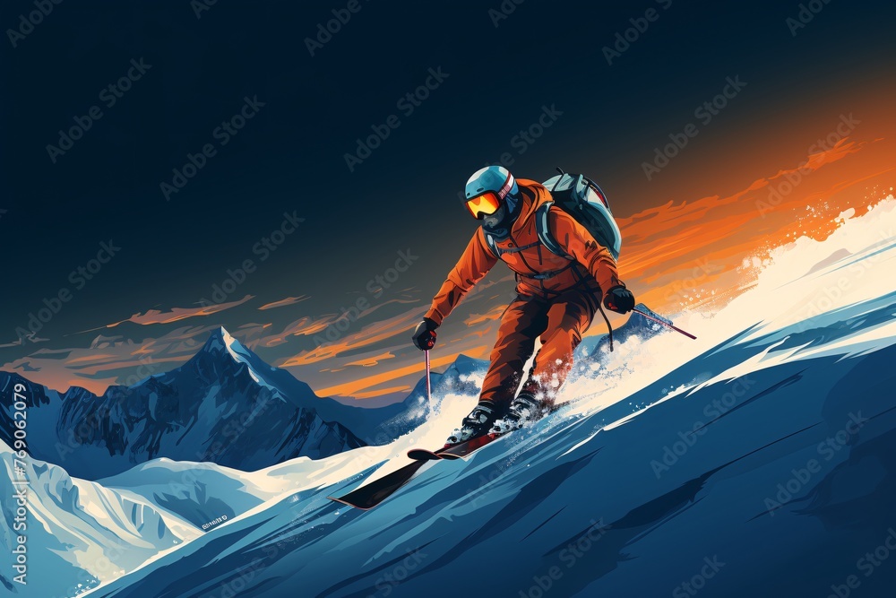 a person skiing down a snowy mountain