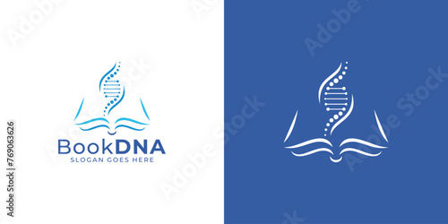 Creative Book DNA Logo. Book and DNA with Minimalist Style. DNA Education, Scientific Logo Icon Symbol Vector Design Inspiration.