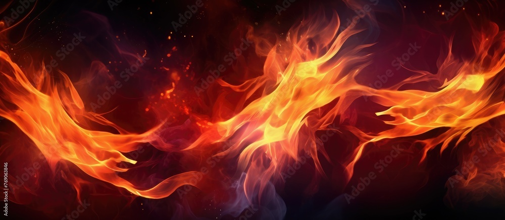 Fototapeta premium Vibrant red flames flicker and dance on a backdrop of darkness, creating a striking and intense fire scene