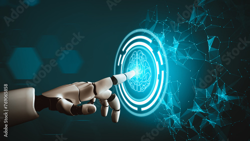 Bild auf Leinwand XAI 3D rendering futuristic droid robot technology development, artificial intelligence AI, and machine learning concept