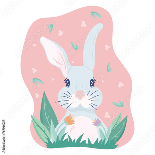 Spring Easter character concept, Easter sticker rabbit, rabbit character sticker