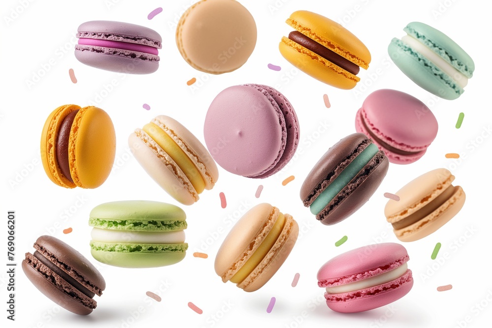 Various colorful macarons floating on the air isolated, macarons floating, macarons background, macarons background for banner, colorful macarons floating, biscuits floating, biscuits background Various colorful macarons floating on the air isolated, macarons floating, macarons background, macarons background for banner, colorful macarons floating, biscuits floating, biscuits background