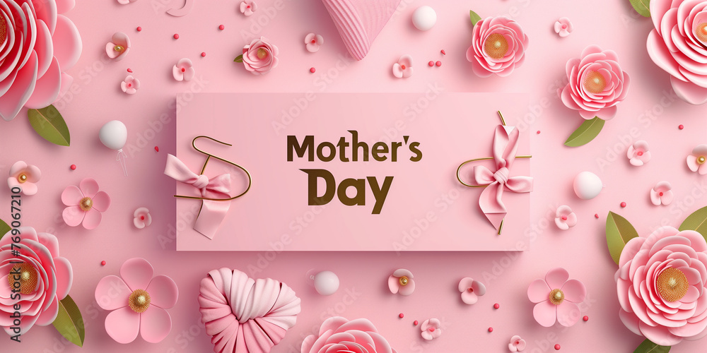 A modern Mother's Day celebration background featuring delicate floral elements, festive decor, and a heartwarming color palette. A modern Mother's Day celebration background featuring delicate floral elements, festive decor, and a heartwarming color palette.