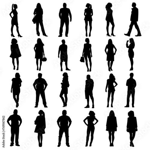 people silhouettes, casual standing, flat vector