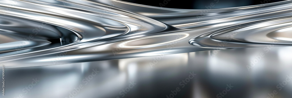 Metallic Abstract Design, Shiny Silver Wave on Dark Background, Modern Technology and Art Concept Metallic Abstract Design, Shiny Silver Wave on Dark Background, Modern Technology and Art Concept