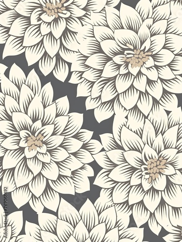 simple gray flower pattern  lino cut  hand drawn  fine art  line art  repetitive  flat vector art