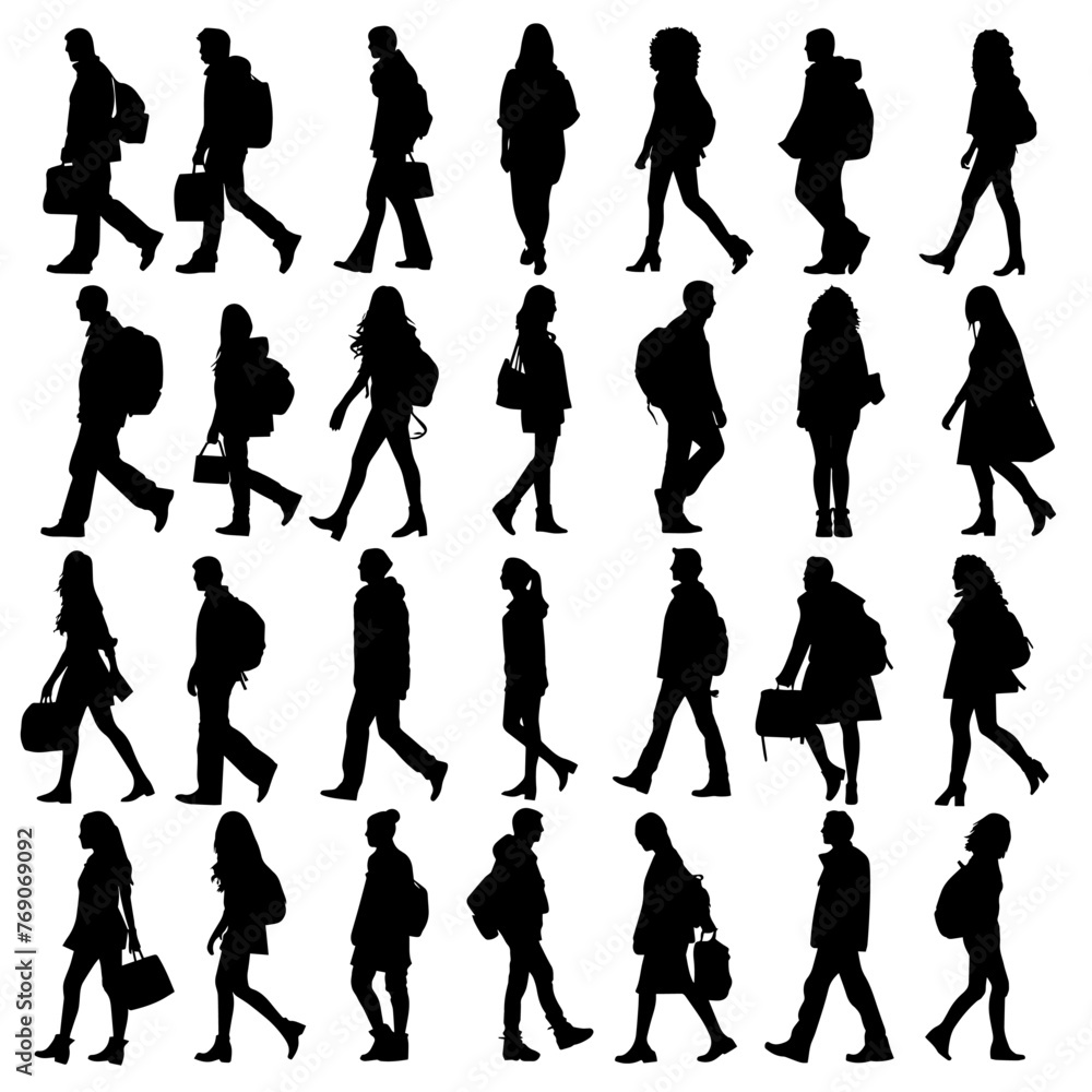 Fototapeta premium people silhouettes, walking, vecotr