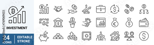 Investment web icons in line style. Return. Capital, sales, dividend, roi, profit, collection. Vector illustration. Editable stroke. © Ruslan Ivantsov