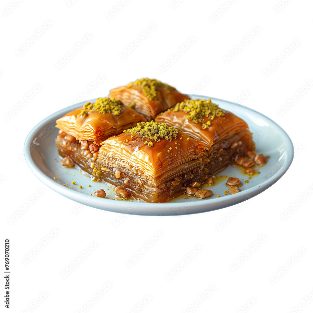 A plate of food with a nutty flavor and a crunchy texture. Turkish Baklava A plate of food with a nutty flavor and a crunchy texture. Turkish Baklava