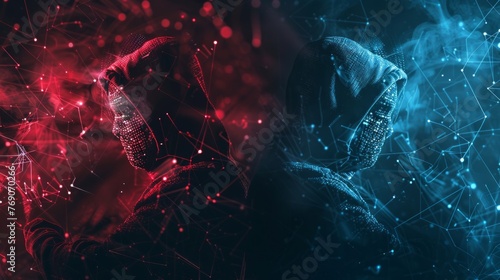 GPT Duel of cyber hackers in red and blue