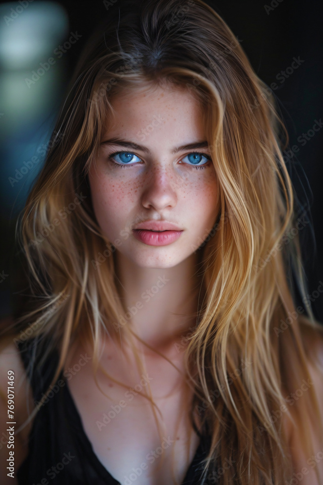 Fototapeta premium Portrait of a blonde girl with blue eyes