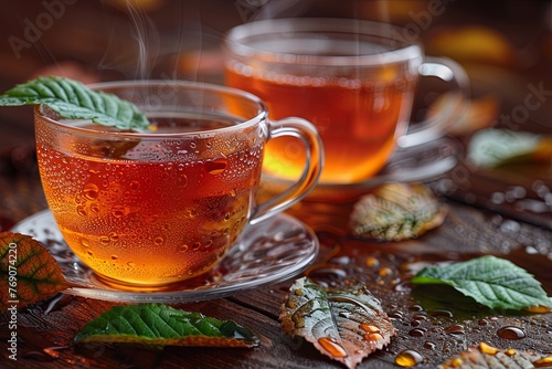 health benefits and tea, in the style of light brown and red, fluid and organic, poured