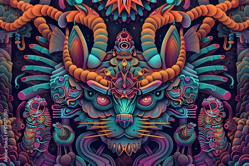 Wallpaper Mural A psychedelic image featuring geometric creatures and otherworldly dimensions evoking a sense of divine cosmic exploration. Concept Psyhdelic Art, Geometric Creatures, Otherworldly Dimensions Torontodigital.ca