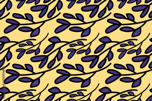 Purple cartoon tree branch . Botanical seamless vector pattern for design and decoration.