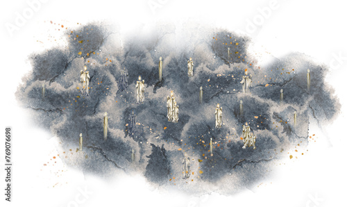 Night sky and candles abstract painting. Magic and wizardry concept illustration. photo