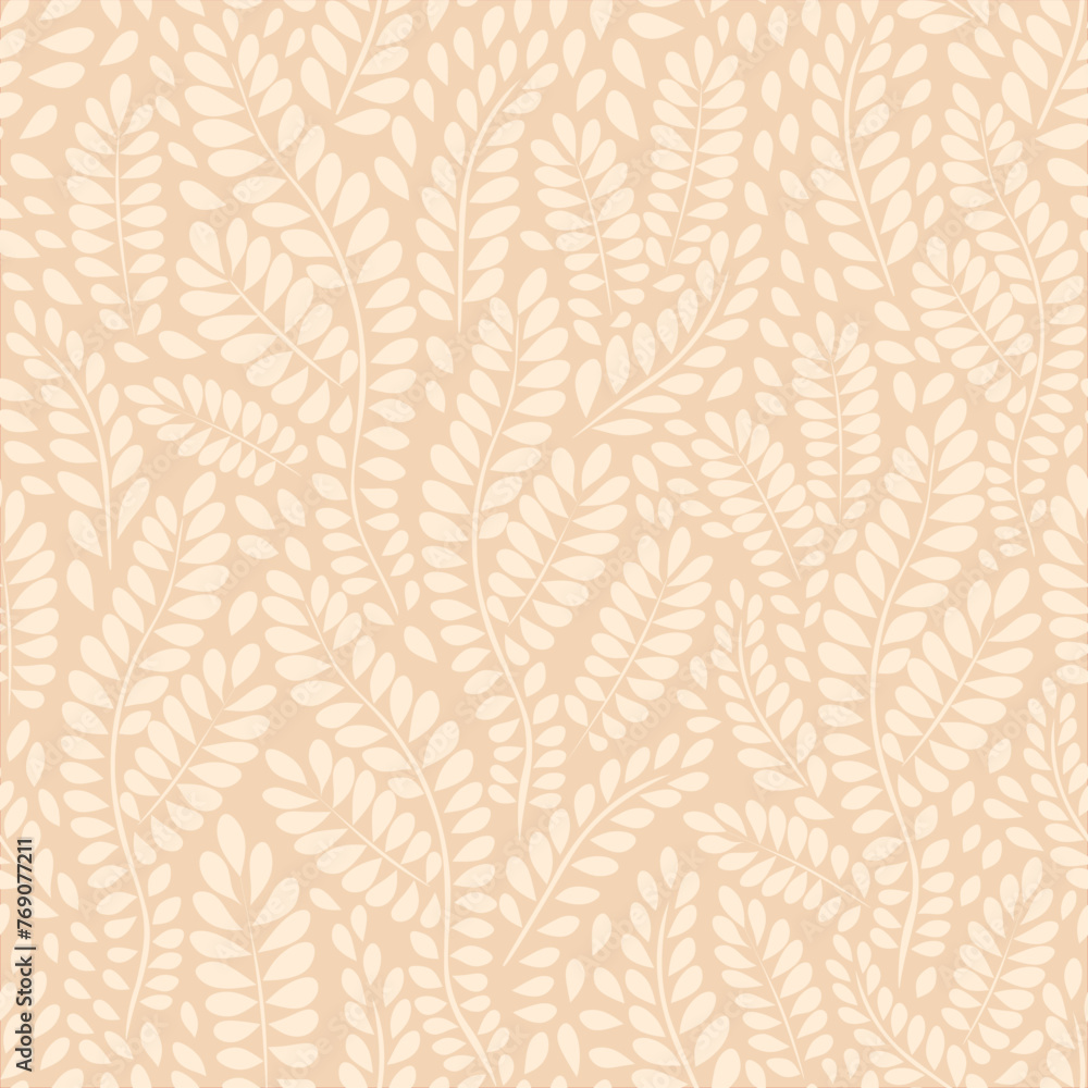 Vector illustration. Seamless floral pattern light beige leaves on a beige background. Print for fabric, textile, wallpaper, clothing, cover, wrapping paper.	
