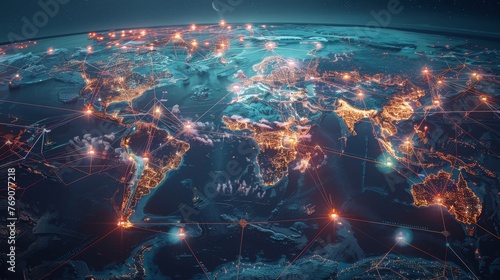 Interconnected trade routes highlighted on global business map