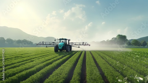 Agriculture  Tractor Spraying Fertilizer on Agricultural Field  