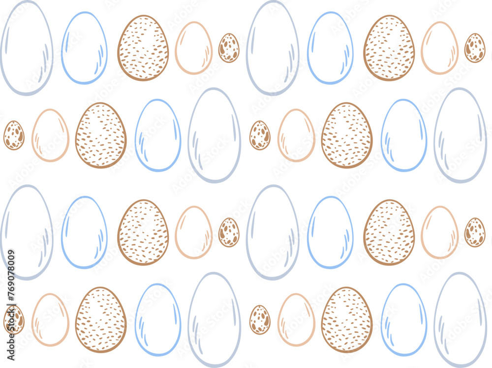 Chicken, turkey, quail, goose eggs seamless pattern. Outline background for cookbook, greeting card, poster, invitation, banner, menu design. doodle background wrapping paper, package design. Chicken, turkey, quail, goose eggs seamless pattern. Outline background for cookbook, greeting card, poster, invitation, banner, menu design. doodle background wrapping paper, package design.