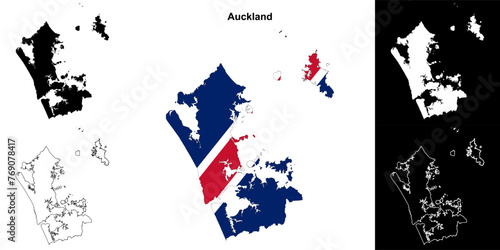 Auckland blank outline map set