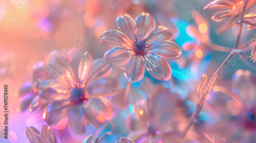 Translucent daisies basking in holographic light