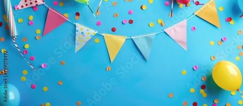 Pennant for Birthday Celebrations With Message Space on Blue Background.
