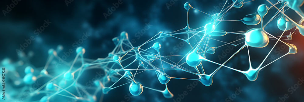 abstract blue background Biotech cell interconnected lines. 3D illustration, biotechnology or biotech.