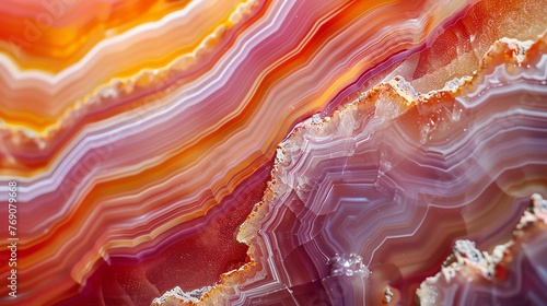 Colorful agate mineral cross section. Abstract striped gemstone background.