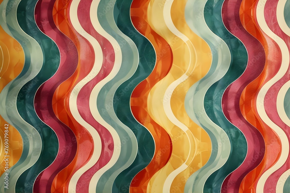 Colorful psychedelic wallpaper design with a groovy geometric wavy pattern reminiscent of the 60s and 70s. Concept Retro, Psychedelic, Geometric, 60s, 70s Colorful psychedelic wallpaper design with a groovy geometric wavy pattern reminiscent of the 60s and 70s. Concept Retro, Psychedelic, Geometric, 60s, 70s