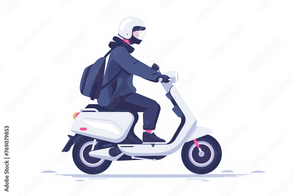 Fototapeta premium Riding Motor Scooter with Helmet and Backpack Illustration