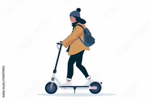 Winter Commute with Stylish Woman Riding Electric Scooter Illustration