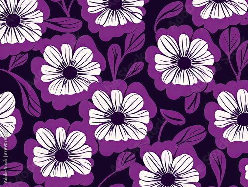 simple purple flower pattern  lino cut  hand drawn  fine art  line art  repetitive  flat vector art copy space blank photo background