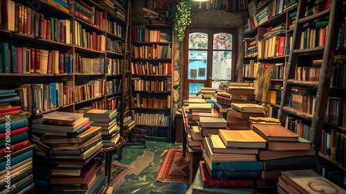 A charming and atmospheric image of a vintage bookstore.