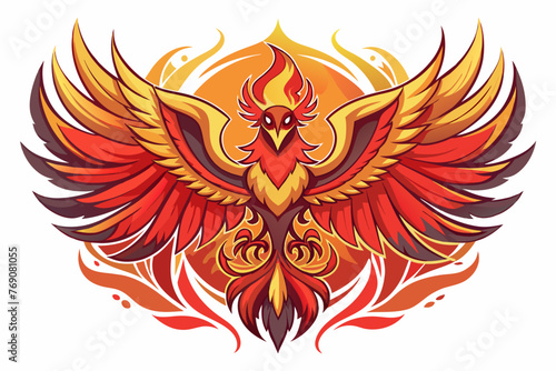 A vector graphic background with a Phoenix as the main middle art white background