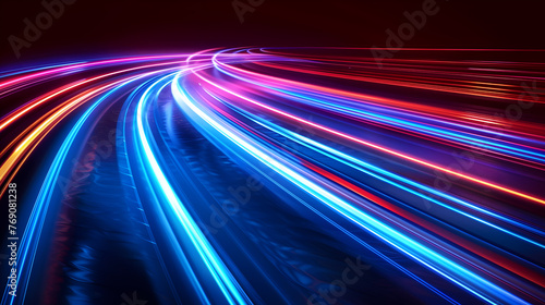 lights of moving cars at night. long exposure red, blue, green