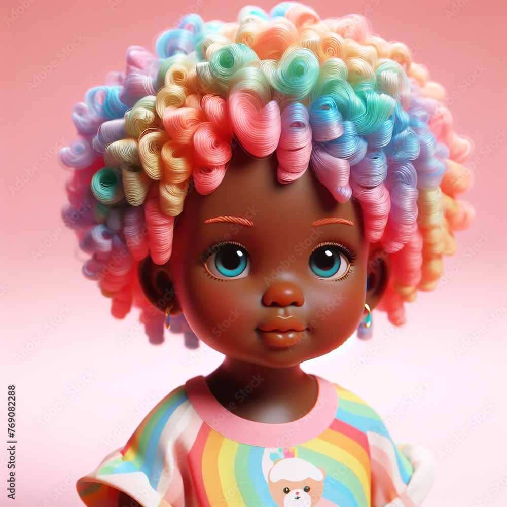 Fototapeta premium 3D afro american beautiful girl cartoon. AI generated