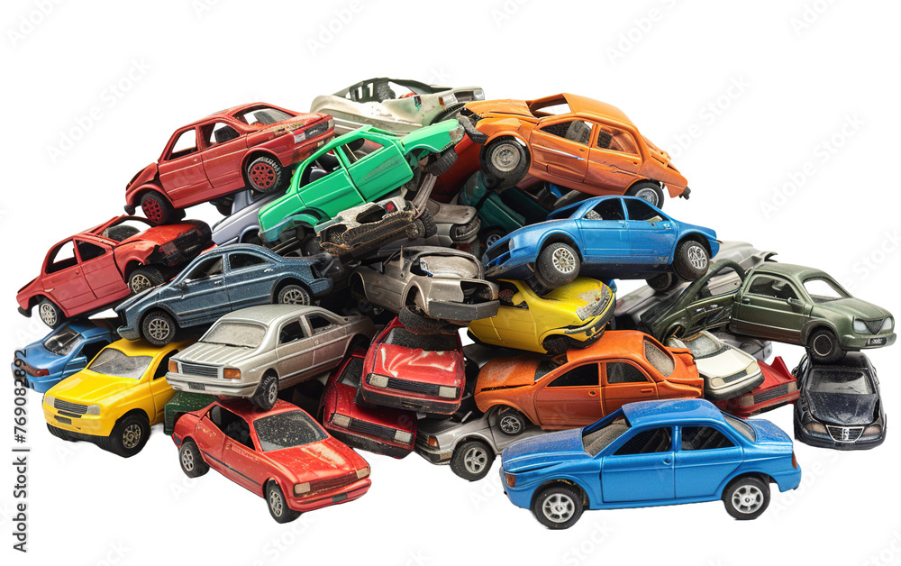 Pile of recycled waste cars isolated on white or transparent background Pile of recycled waste cars isolated on white or transparent background