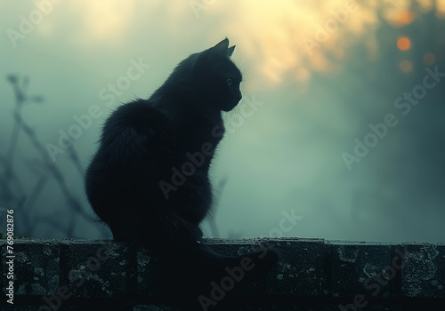 Portrait of a cat at sunset. AI generated