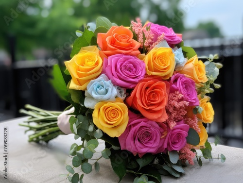 bunch of vibrant and diverse flowers come together  each boasting its own unique color and charm. From bold roses to delicate daisies  the bouquet is a celebration of nature s beauty and diversity. 